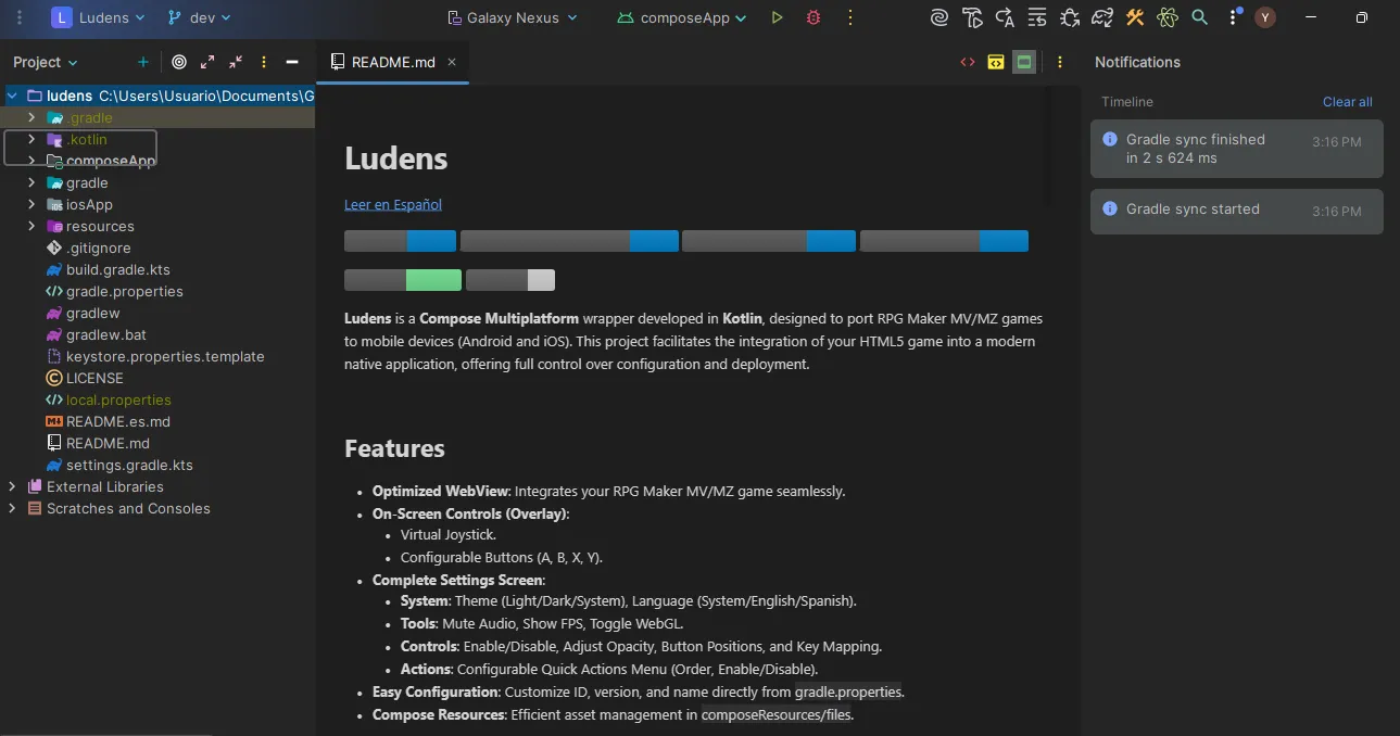View of the project in Android Studio once Gradle sync is complete.