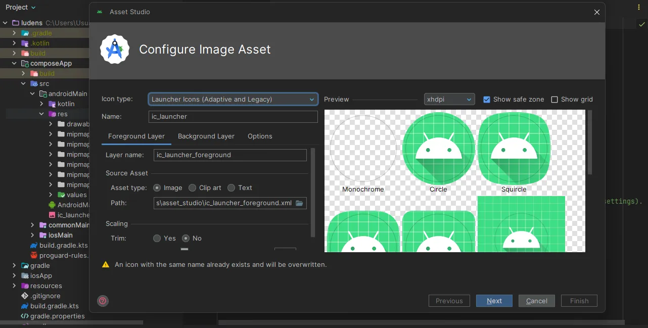 Using Image Asset Studio to update the application icon.