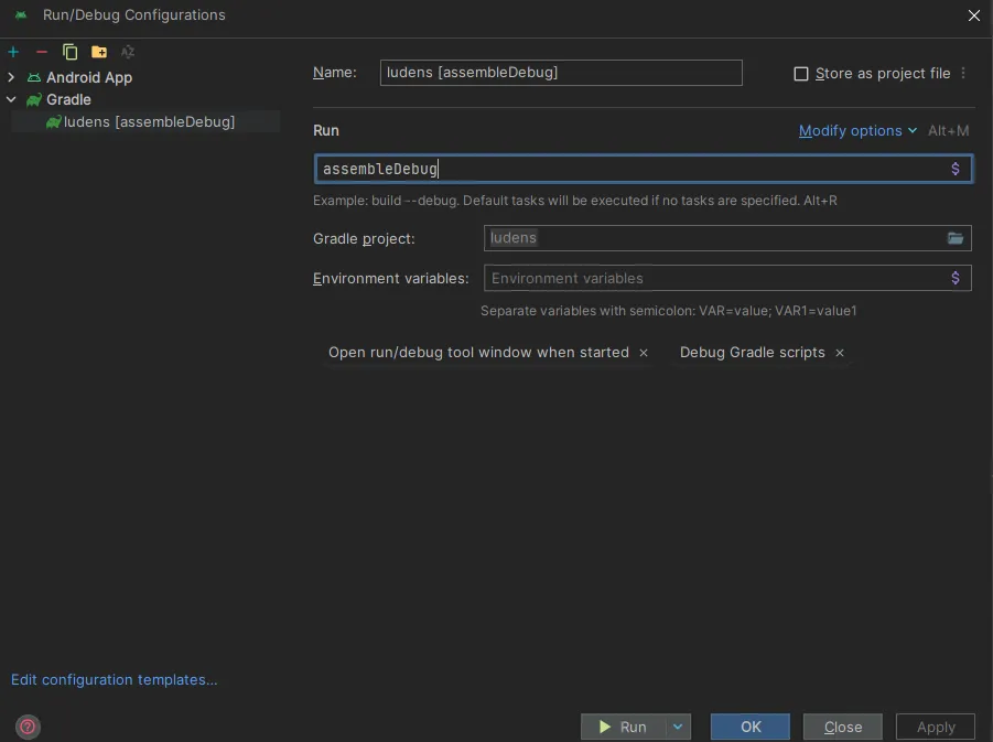 Configuring the task arguments.