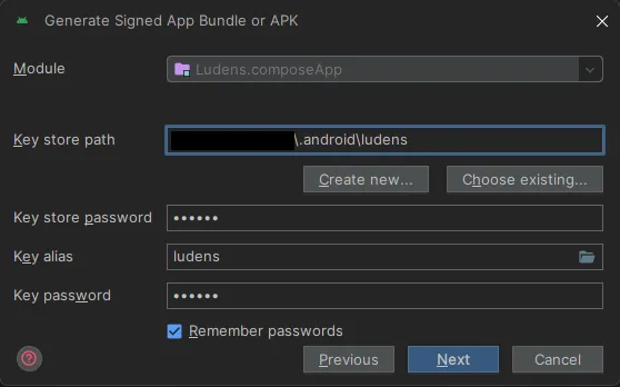 Keystore credentials.
