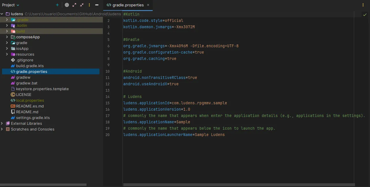 Modifying project properties to customize ID, version, and name.